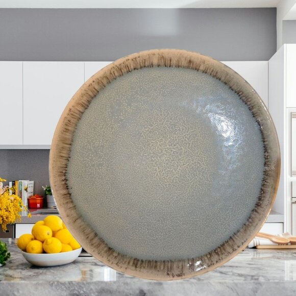 Pier 1 Set Of 4 Hand-Painted 8.5" Stoneware Plates Green With Brown Edges - Picture 5 of 7